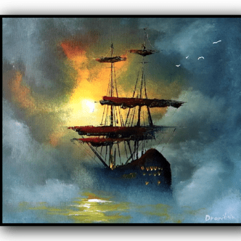 Ship in Fog | Acrylic Seascape Painting | Oval Brush Art | Easy for Beginners