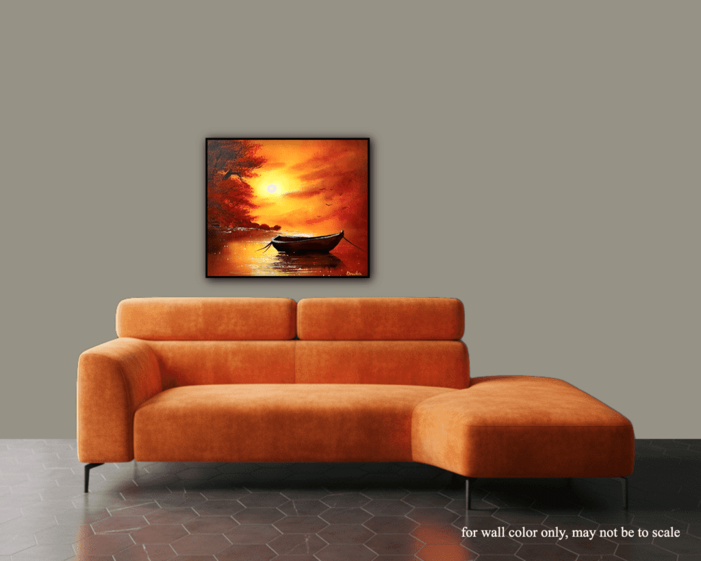 Boat in Orange Sunset | Easy Acrylic Landscape Painting | Oval Brush Art