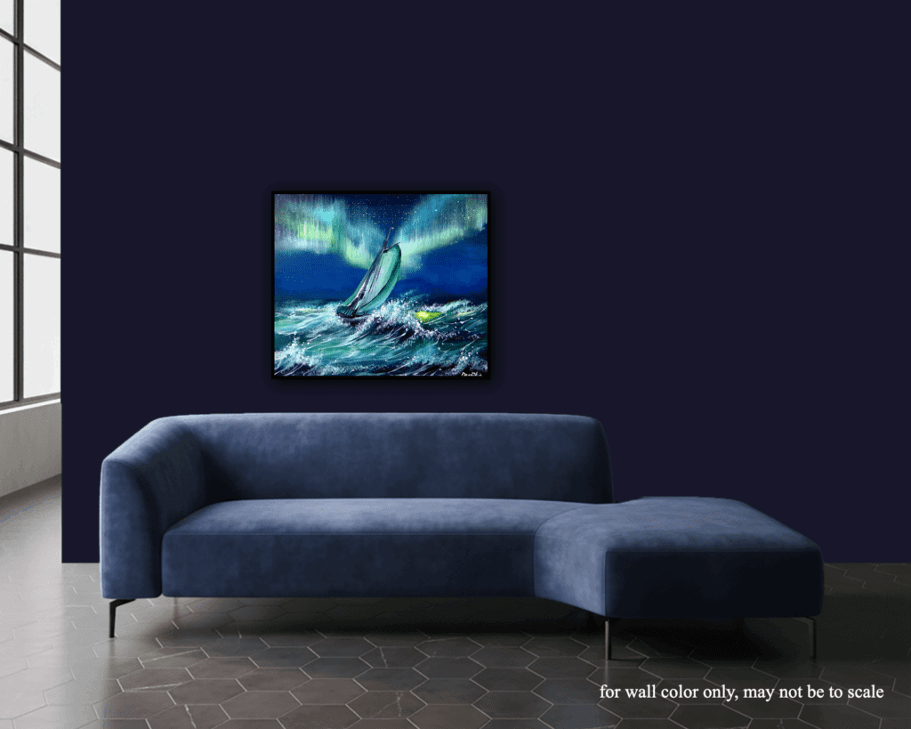 Sailboat in Northern Light Ocean | Acrylic Seascape Art | Oval Brush Painting Techniques
