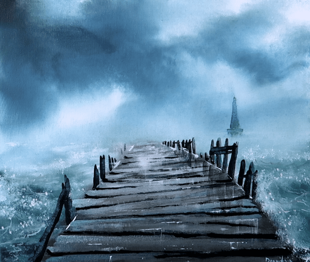 Wet Ocean Pier | Beginner Friendly | Acrylic | Oval Brush Painting Technique