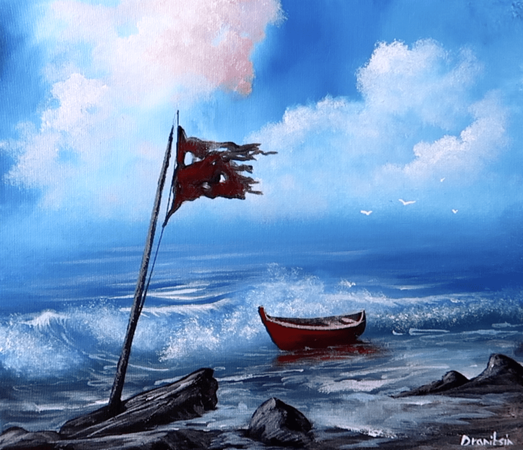 Waiting for Rescue | Acrylic Seascape Painting | Oval Brush Art