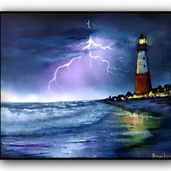 lightning city lighthouse ocean