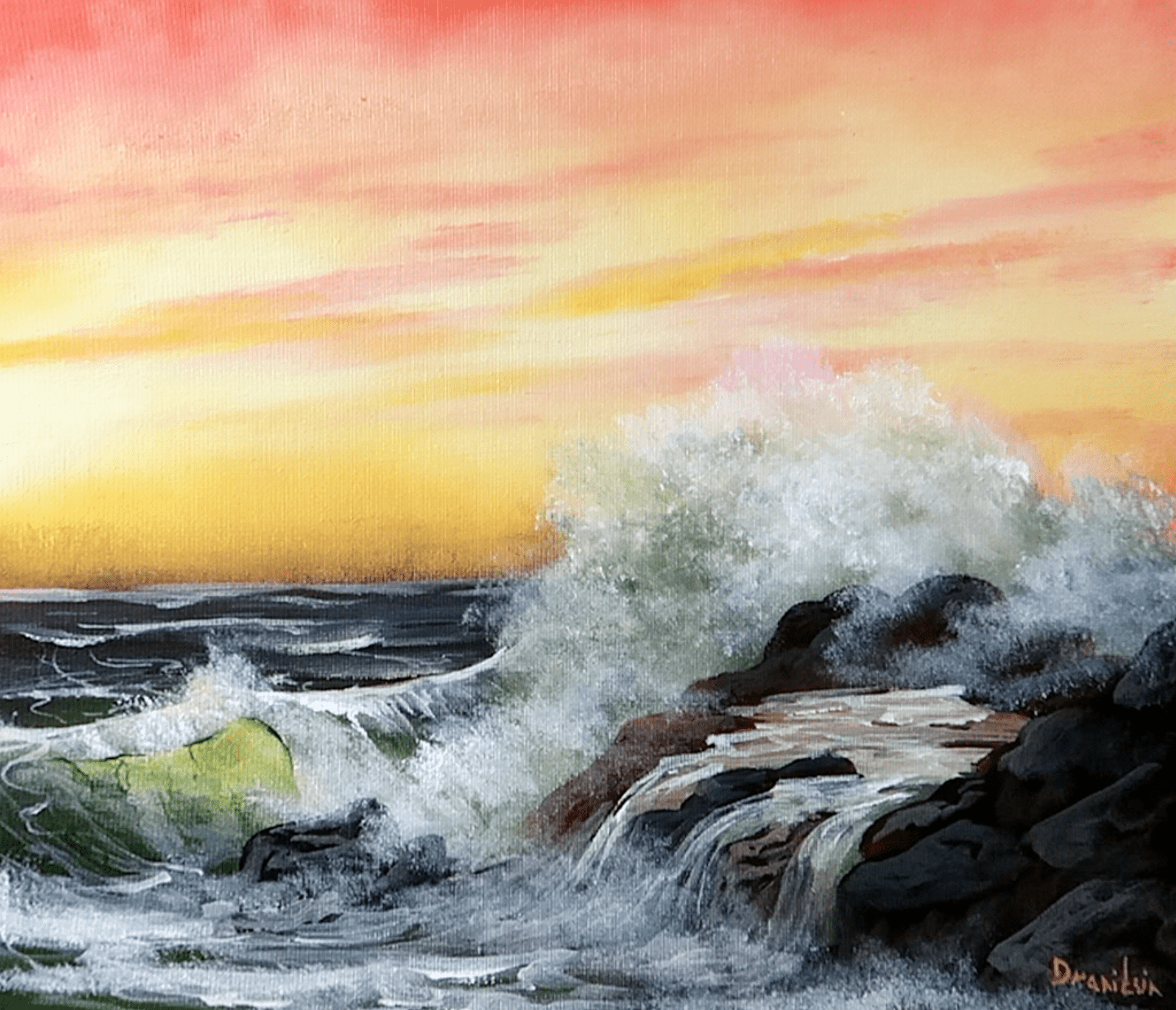 Ocean Wave on Rocks - UrArtStudio