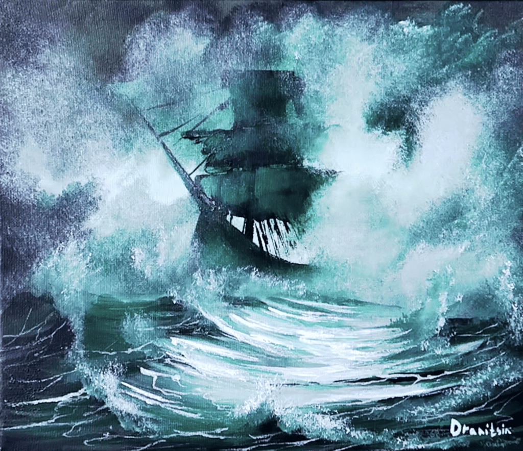 Ghost Ship Sailing in Rough Sea Painting Guide