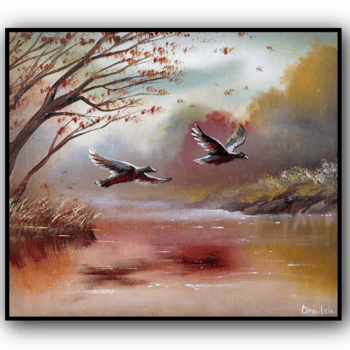 Paint Flying Ducks Over a Peaceful Lake