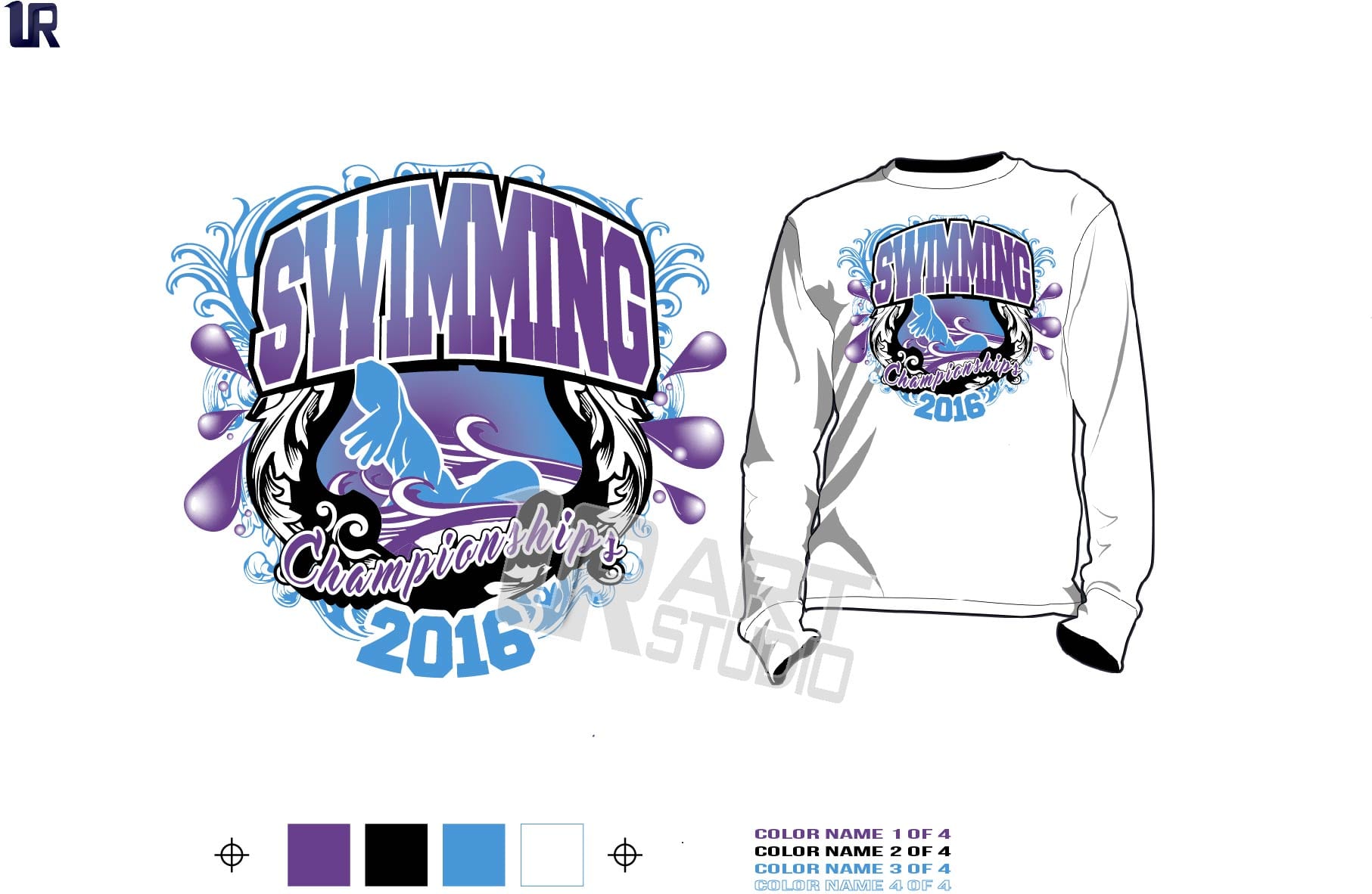 DOWNLOAD swimming tshirt vector design 4 color separated for print layered