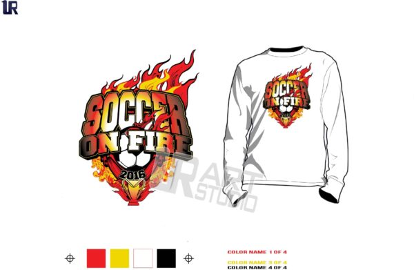 Soccer on Fire tournament tshirt vector design with nice background color seperated ready for screen print