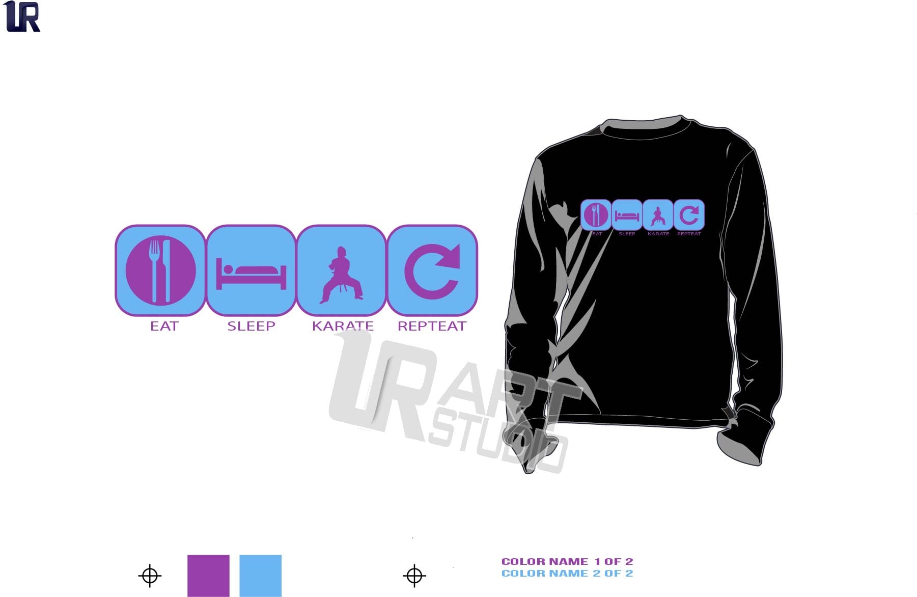FREE DOWNLOAD Color seperated EAT SLEEP KARATE REPEAT vector design for print on Tshirt and other apparel