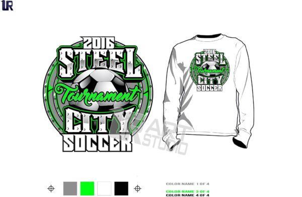 Download soccer steel city tshirt vector design, layered, four spot colors, color separated by UrArtStudio